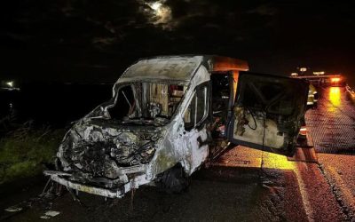 Amazon Van Burst into Flames After Colliding With Bus Carrying Kids